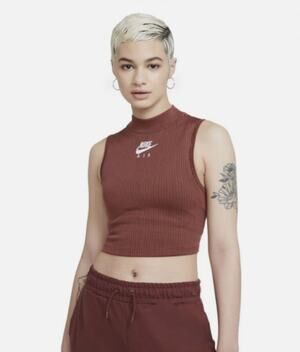 Nike Air Cropped Tank Ribbed Brown Mock Neck Canyon Rust Medium